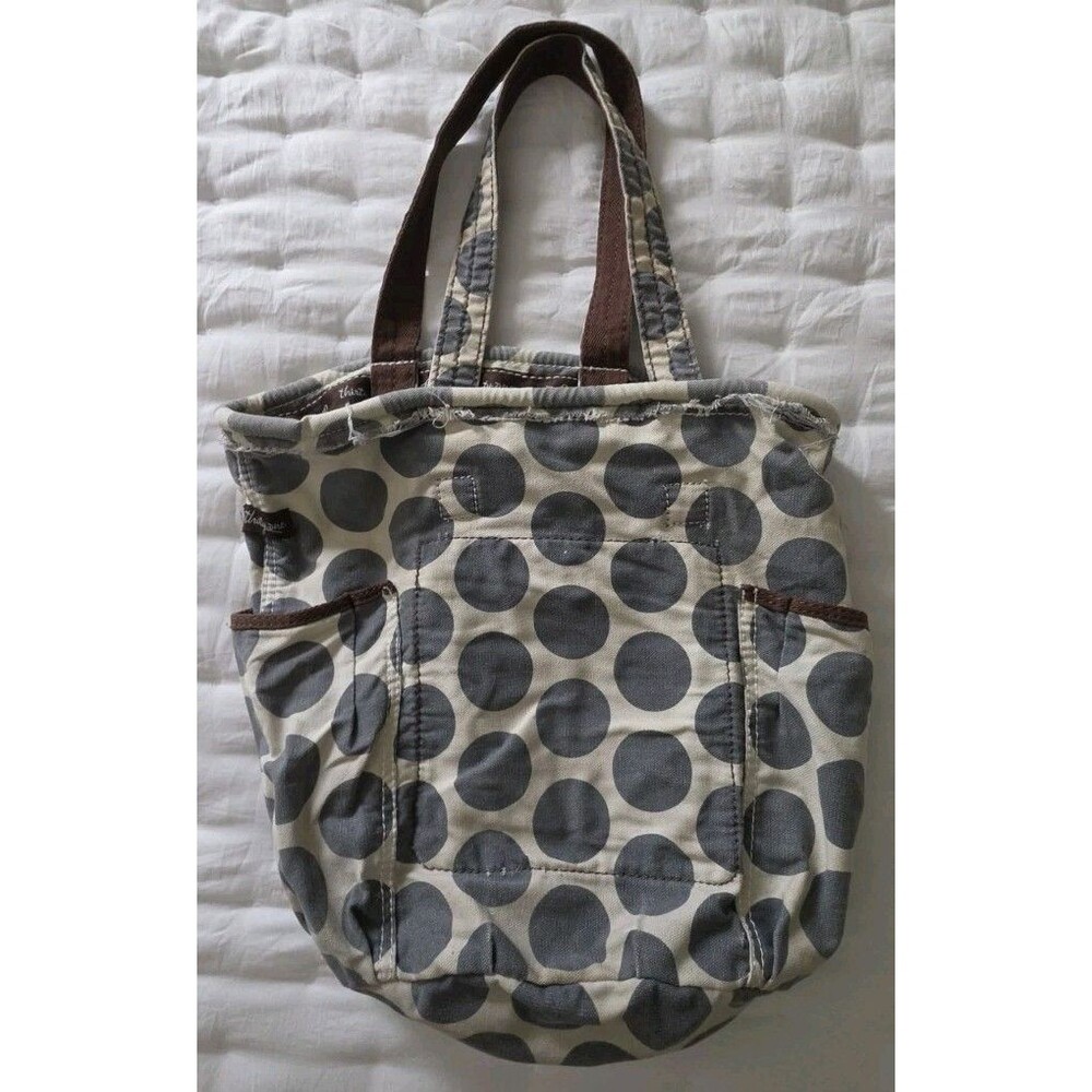 Thirty-One Retro Metro Canvas Tote Bag Gray Cream Large Polka Dot Shoulder